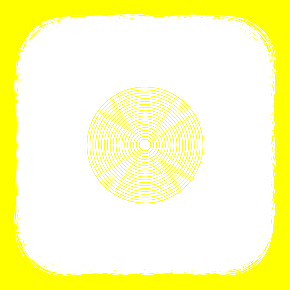 Eighteen yellow concentric circles are centered in a white rounded box inside a yellow square.