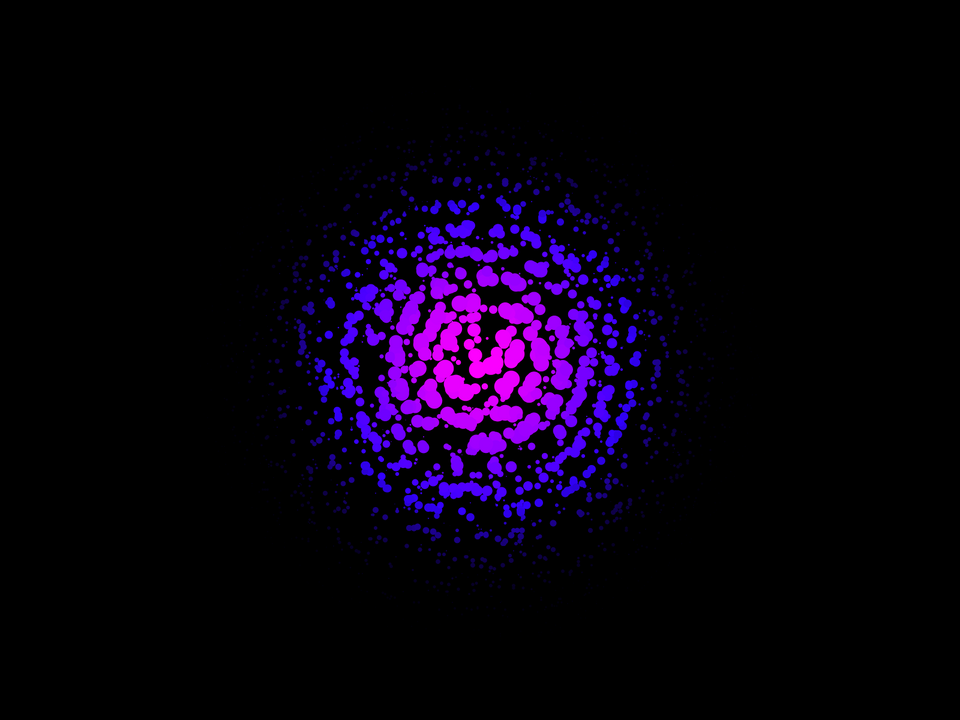 A concentration of points reveals concentric circles on a black background.